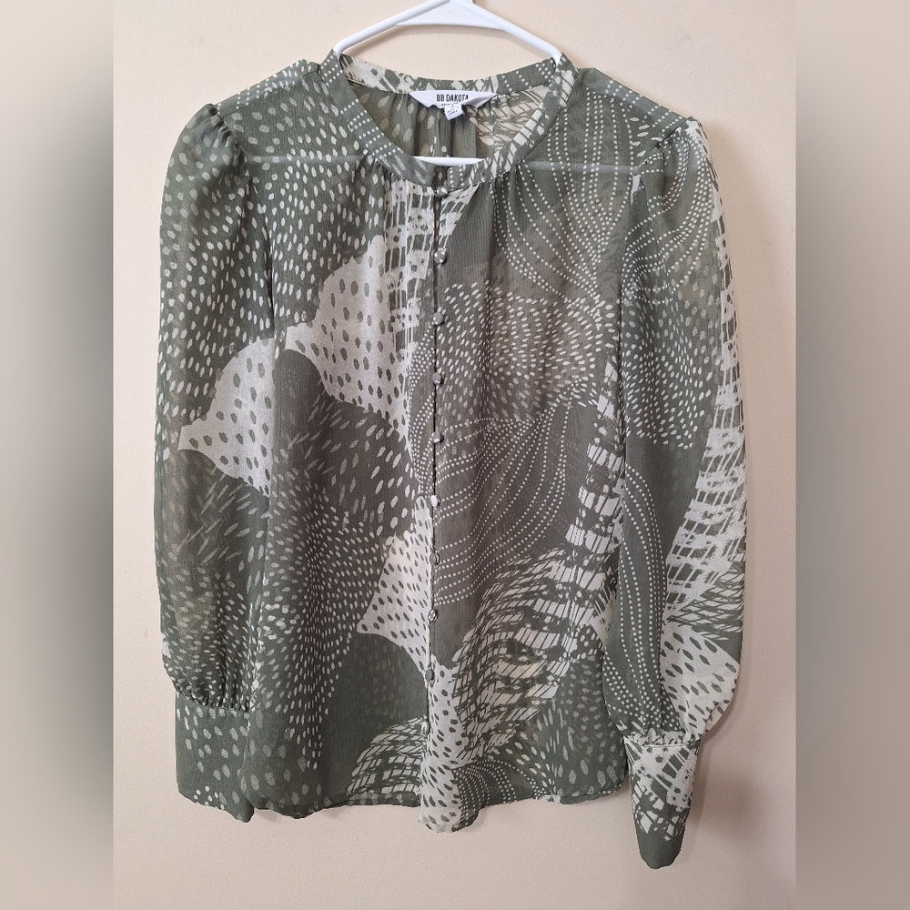 BB Dakota Steve Madden S sheer chiffon patchwork look longsleeve button-up top